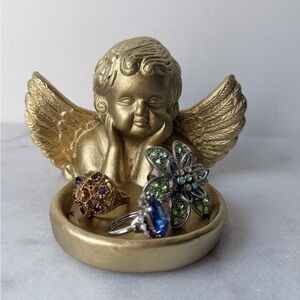 Gold Angel Ring Dish Jewelry Holder